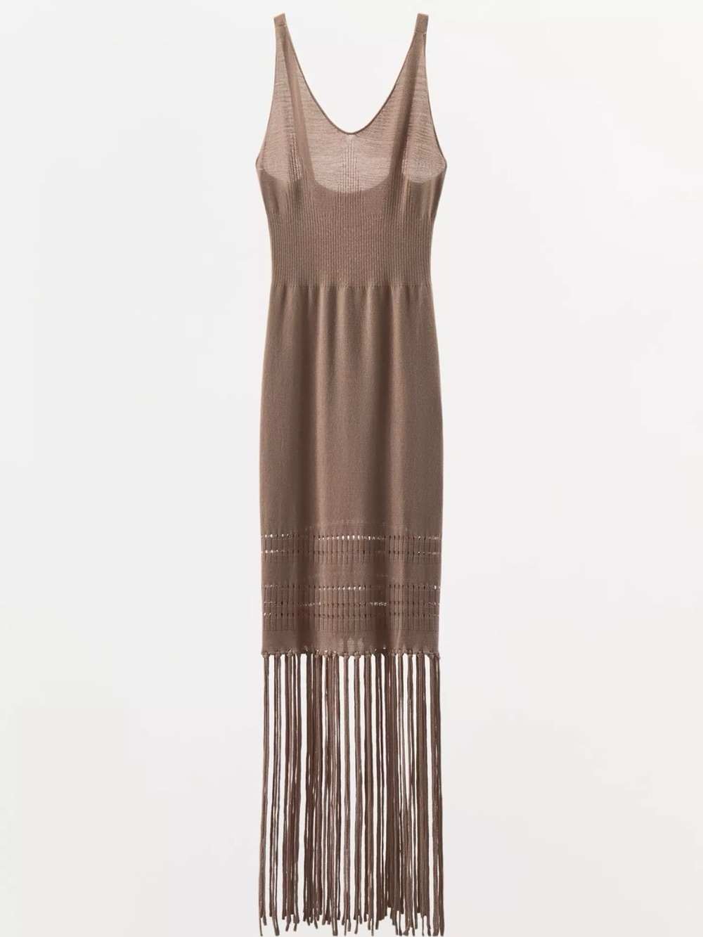 Zara Brown Fringe Knit Midi Dress - Women